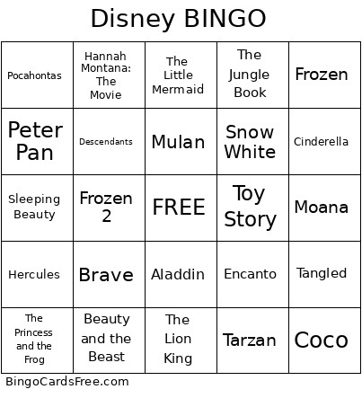 Disney Bingo Card