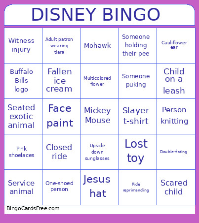 DISNEY Bingo Card