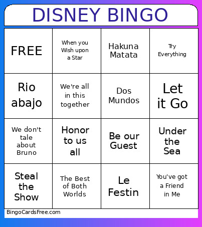 DISNEY Bingo Card