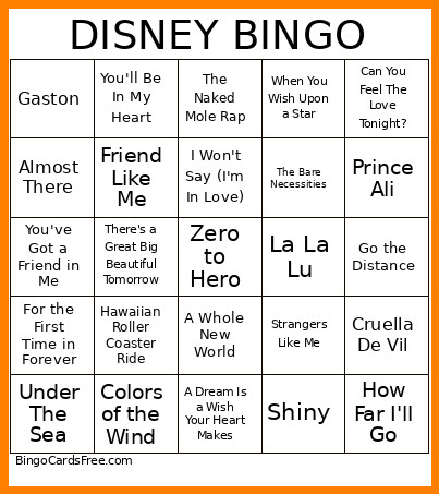 DISNEY Bingo Card