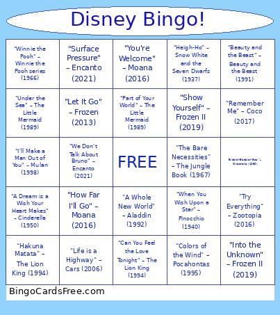 Disney Bingo Card 2