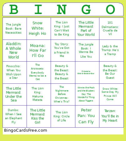 Disney Bingo Card