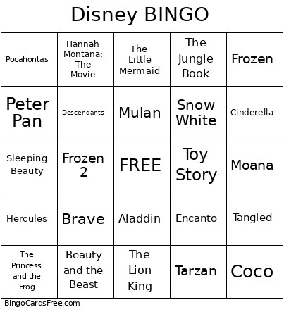 Disney Bingo Card