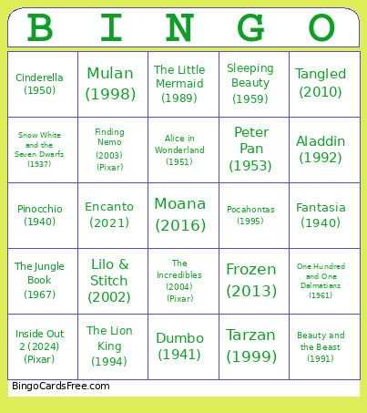 Disney Bingo Card