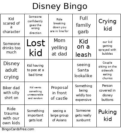 Disney Bingo Card