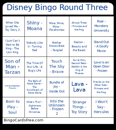 Disney Round Three Bingo Card