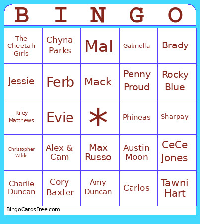 Disney Channel Bingo Card