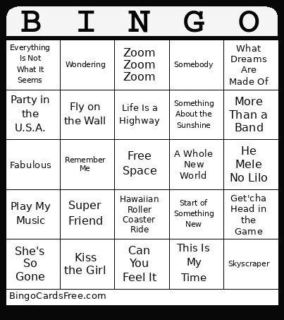 Disney Channel Theme Songs Bingo Card