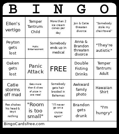 Disney Cruise Bingo Card