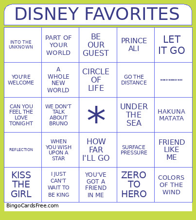 DISNEY FAVORITES Bingo Card