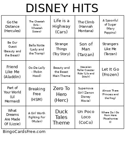 DISNEY HITS Bingo Card 2