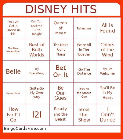DISNEY HITS Bingo Card