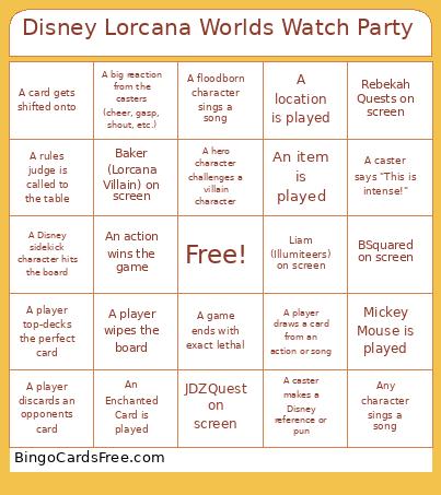 Disney Lorcana Worlds Watch Party Bingo