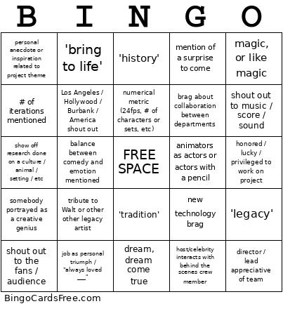 Disney Movie Promotional Piece Bingo