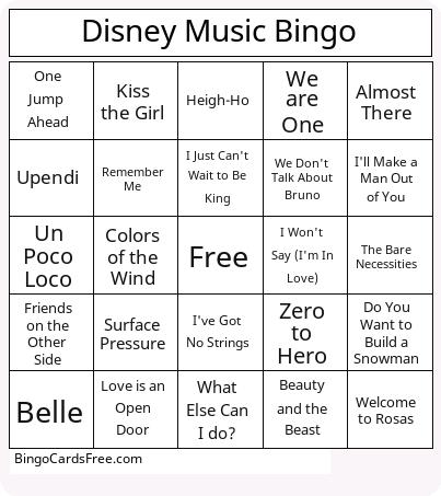 Disney Music Bingo