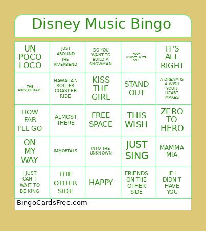 Disney Music Bingo Card 2