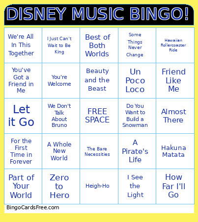 DISNEY MUSIC ! Bingo Card 2