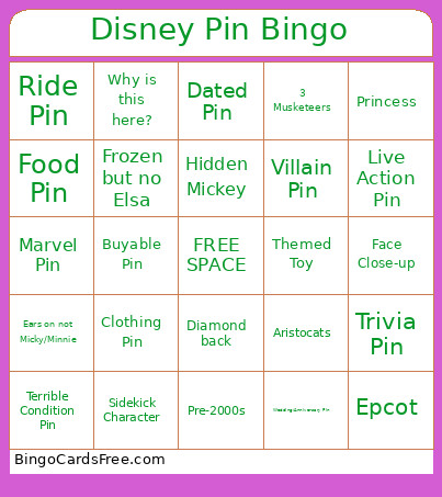 Disney Pin Bingo Card 2