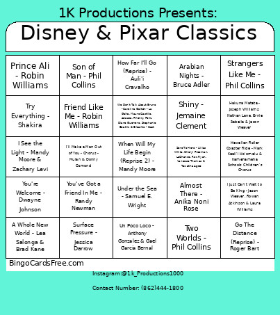 Disney & Pixar Classics Bingo Card