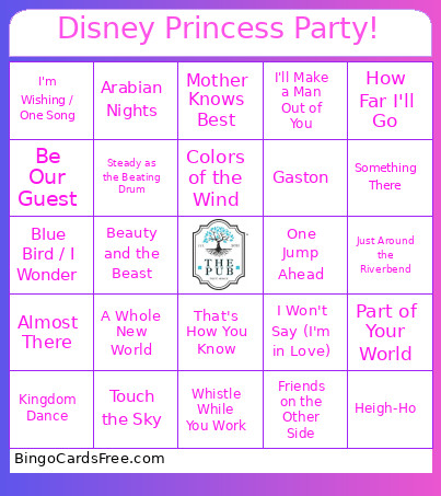 Disney Princess Party! Bingo Card