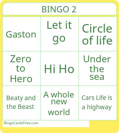 disney songs 2 Bingo