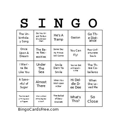 Disney Songs Bingo