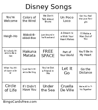 Disney Songs Bingo