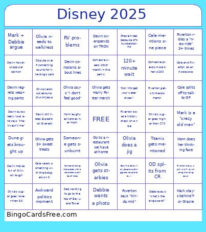 Disney trip bingo