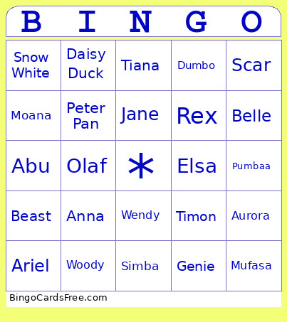 Disney1 Bingo Card