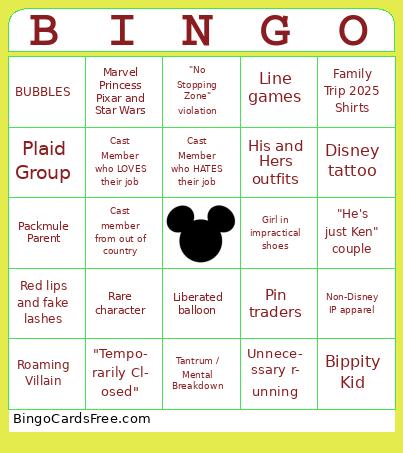 Disneyland Chaos Bingo