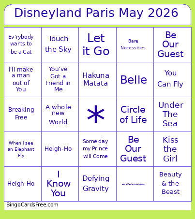 Disneyland Paris May 2026 Bingo Card