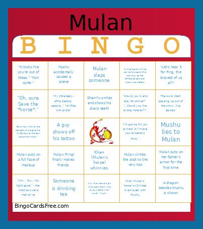Disney's Mulan (1998) Bingo Card