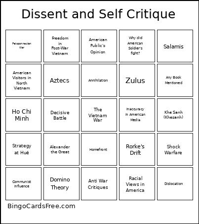 Dissent And Self Critique Bingo Card