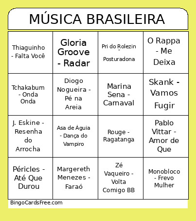 Distortion 2026 - Música Brasileira Bingo Card