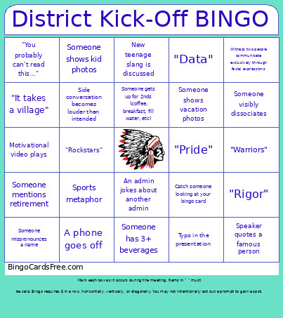 District Kick-Off Bingo Card