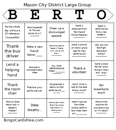 District Large Group 2026 - Mason City - Bingo Card