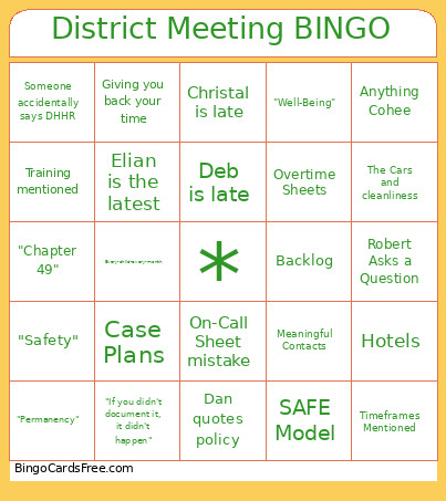 District Meeting Bingo Card