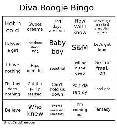 Diva Boogie Bingo Card