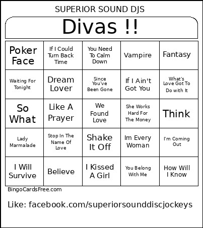 Divas !! Bingo Card
