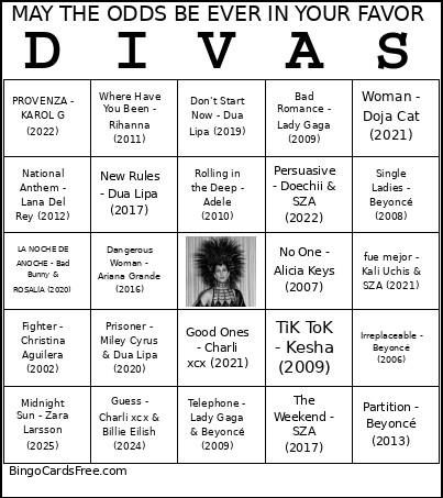 DIVAS 25 Bingo Card