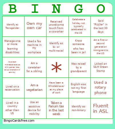 DIVERSITY Bingo Card