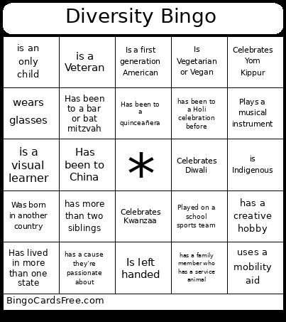 Diversity Bingo Card