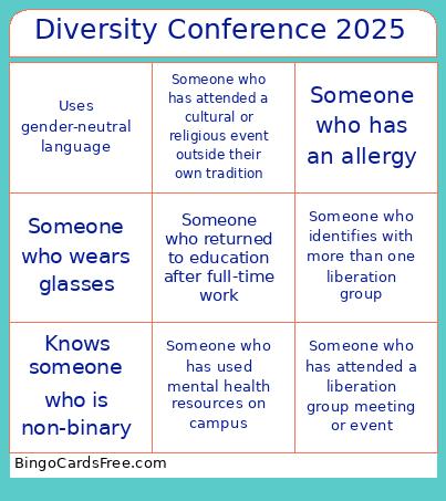 Diversity Conference 2025 Bingo Card