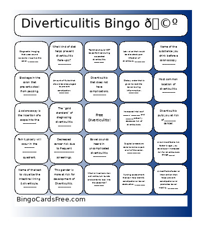 Diverticulitis 🩺 Bingo Card