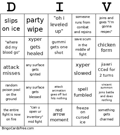 Divinity Bingo Card 2