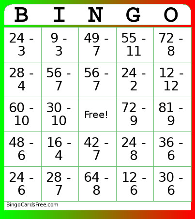 Division Bingo Card