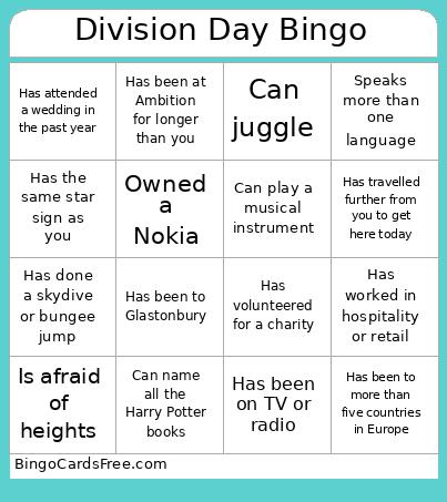 Division Day Bingo