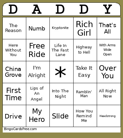 Divorced Dad Music Bingo Card