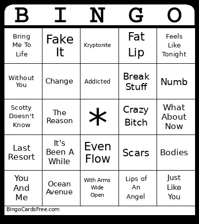 Divorced Dad Rock Bingo Card