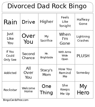 Divorced Dad Rock Bingo Card